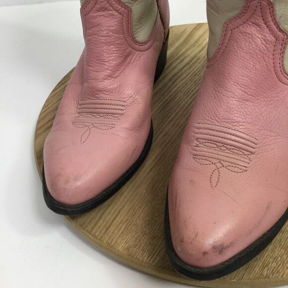 Ariat Cowboy Boots Leather Pull-On Block-Heel Pink Cream Size US 5 - Picture 7 of 13